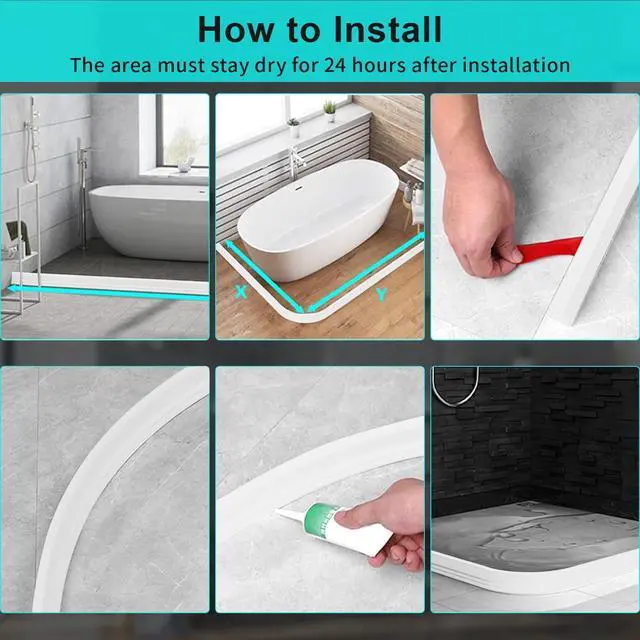 Alt view image 6 of 7 - 3ft/5ft/6ft/8ft/10ft Collapsible Shower Threshold Water Dam Water Barrier for Shower and Water Stopper Keeps Water Inside Water Threshold for Wet and Dry Separation (5ft, White)