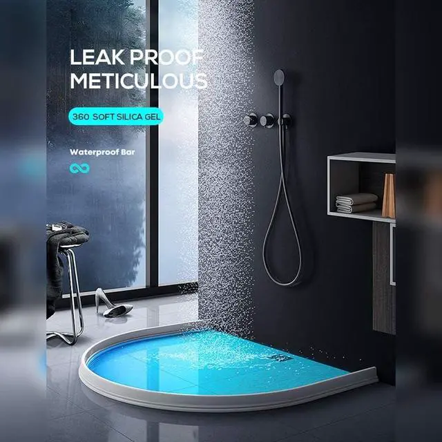 Alt view image 7 of 7 - 3ft/5ft/6ft/8ft/10ft Collapsible Shower Threshold Water Dam Water Barrier for Shower and Water Stopper Keeps Water Inside Water Threshold for Wet and Dry Separation (5ft, White)