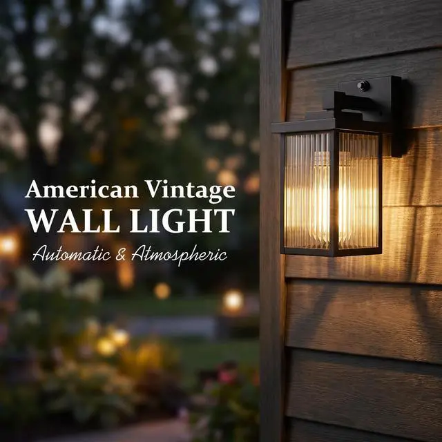 Alt view image 4 of 7 - Black Dusk to Dawn Wall Mount Porch Lights, Classic Outdoor Lights | Ribbed Glass, Auto On and Off, Anti-Rust Metal Frame, Tempered Glass, E26 Socket, Easy DIY Install on Porch, Garage