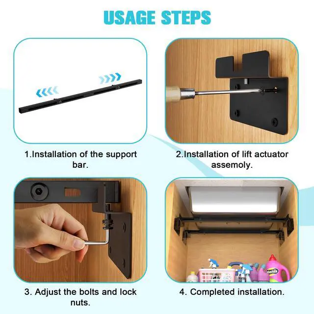 Alt view image 6 of 7 - 71-100cm Undermount Sink Brackets Kit, Adjustable Carbon Steel Supports | Heavy Duty 800 LBS Capacity Horizontal Space-Saving Installation Parts for Kitchen Undermount Sinks Supports