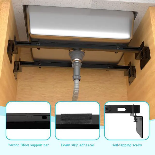 Alt view image 5 of 7 - 71-100cm Undermount Sink Brackets Kit, Adjustable Carbon Steel Supports | Heavy Duty 800 LBS Capacity Horizontal Space-Saving Installation Parts for Kitchen Undermount Sinks Supports