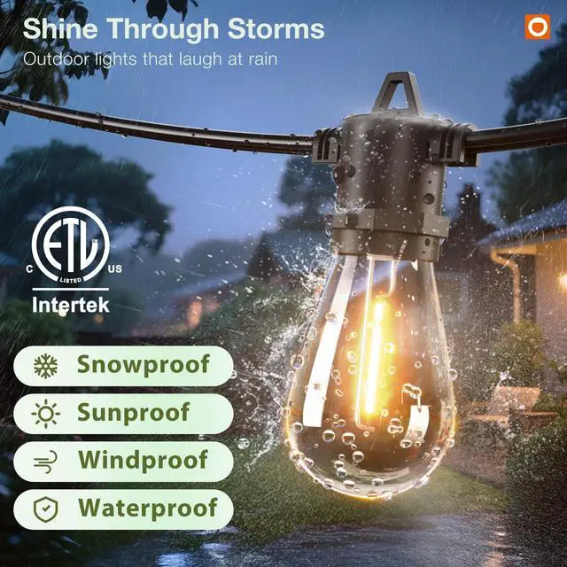Alt view image 3 of 7 - 100FT Outdoor String Lights LED with Remote Dimmable Waterproof | Timer & 3 Lighting Modes, Shatterproof Edison Bulbs, Connectable Hanging Strand for Patio Outside Backyard Porch Party Décor