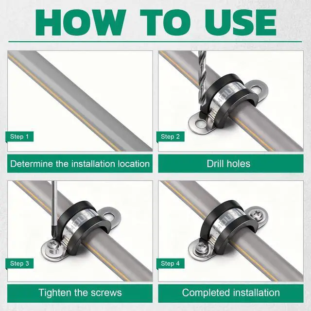 Alt view image 5 of 7 - 67PCS Pipe Strap Kit Fits 0.51"-4.01" OD, Rubber U Bracket,10 Sizes | 304 Stainless Steel, Anti-Vibration, Rust Resistant, Rigid Conduit Clamp for Automotive, Pipe & Tube, Conduit Installation