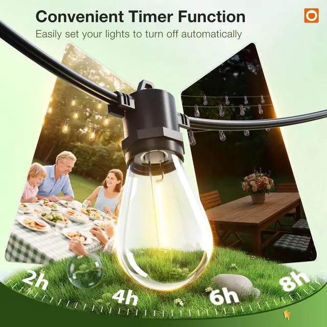 Alt view image 7 of 7 - 100FT Outdoor String Lights LED with Remote Dimmable Waterproof | Timer & 3 Lighting Modes, Shatterproof Edison Bulbs, Connectable Hanging Strand for Patio Outside Backyard Porch Party Décor
