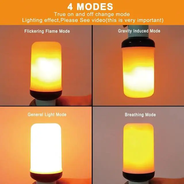 Alt view image 6 of 6 - LED Flame Effect Light Bulb, 4 Modes Flame Light Bulbs, E26 Base Fire Light Bulb with Gravity Sensor,Flickering Light Bulbs Halloween Home Party(4 Pack)