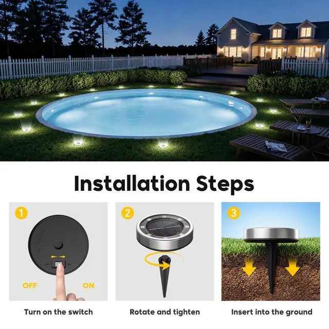 Alt view image 6 of 7 - 6 Pack Solar Lights Outdoor Waterproof, 8 LED Solar Ground Lights
