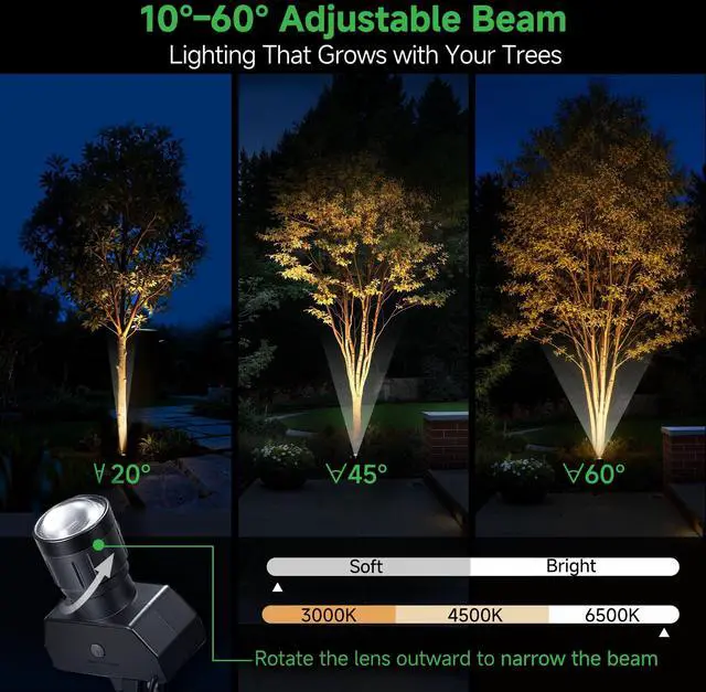 Alt view image 4 of 7 - Solar Spot Lights Outdoor, Adjustable Beam Focus Uplights for Trees, Waterproof Separate Panel Bright Spotlight, LED Warm White & Daylight Selectable for House Exterior Flag 2 Pack
