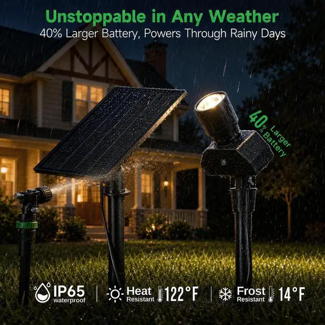Alt view image 5 of 7 - Solar Spot Lights Outdoor, Adjustable Beam Focus Uplights for Trees, Waterproof Separate Panel Bright Spotlight, LED Warm White & Daylight Selectable for House Exterior Flag 2 Pack