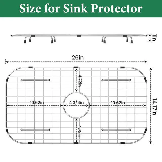 Alt view image 2 of 7 - Sink Protectors for Kitchen Sink Bottom, 26" x 14"Stainless Steel Sink Protector with Center Drain Hole, Sink Rack with Extra Replacement White Rubber Feet