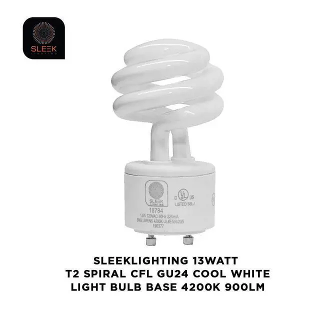 Alt view image 4 of 7 - 13Watt GU24 Base 2 prong light bulbs- UL approved-120v 60Hz - Mini Twist Lock Spiral -Self Ballasted CFL Two Pin Fluorescent Bulbs- 4200K 900lm Cool White 4pack (60Watt Equivalent)