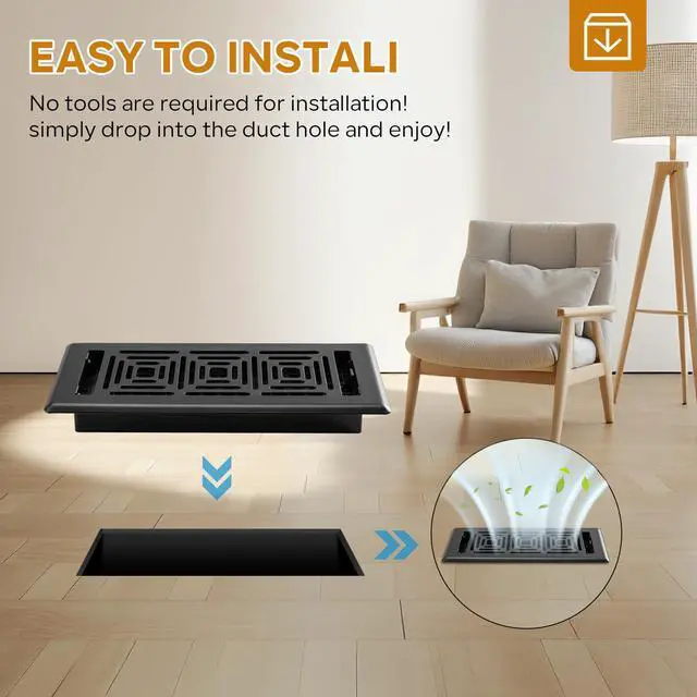 Alt view image 6 of 6 - Floor Register 6x10, Heavy Duty Steel Walkable Floor Vent Covers, Adjustable Decorative Vent Covers for Home Floor/Sidewall/Office/Ceiling, 4 Pack Black