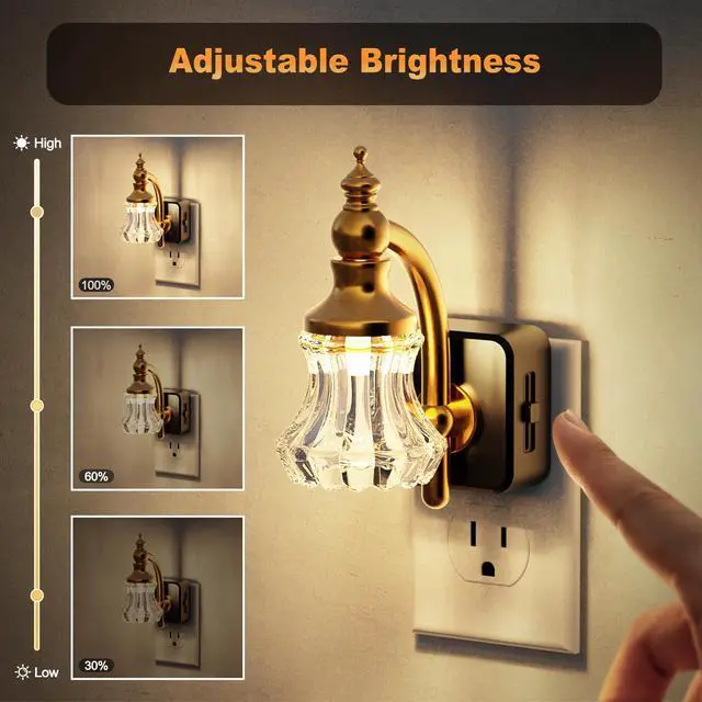 Alt view image 3 of 6 - Night Light, Night Lights Plug into Wall, Glass Flower Nightlight | LED 0-100LM Dimmable Nightlights, Dusk to Dawn Sensor, 1W Vintage Nite Light for Bathroom Hallway Gift Decor, 1 Pack
