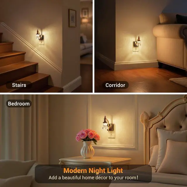 Alt view image 4 of 6 - Night Light, Night Lights Plug into Wall, Glass Flower Nightlight | LED 0-100LM Dimmable Nightlights, Dusk to Dawn Sensor, 1W Vintage Nite Light for Bathroom Hallway Gift Decor, 1 Pack