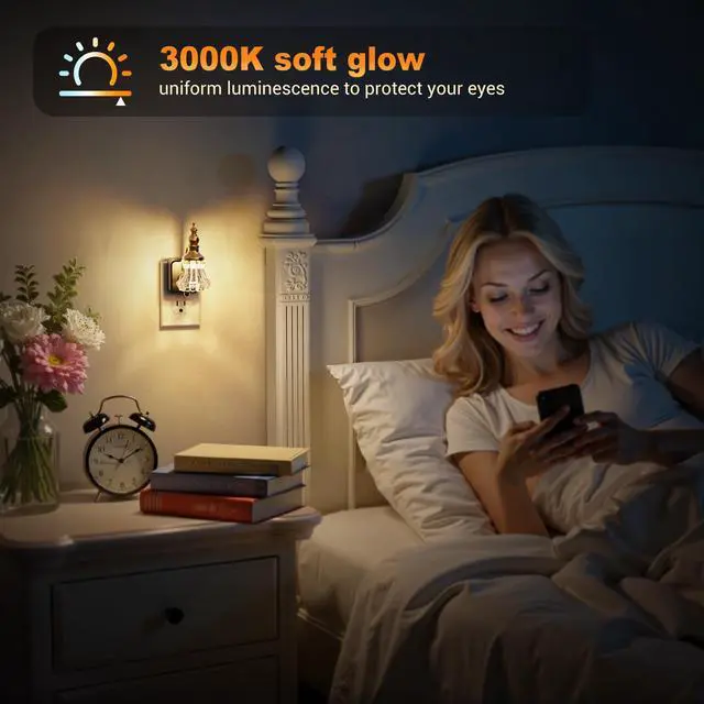 Alt view image 5 of 6 - Night Light, Night Lights Plug into Wall, Glass Flower Nightlight | LED 0-100LM Dimmable Nightlights, Dusk to Dawn Sensor, 1W Vintage Nite Light for Bathroom Hallway Gift Decor, 1 Pack