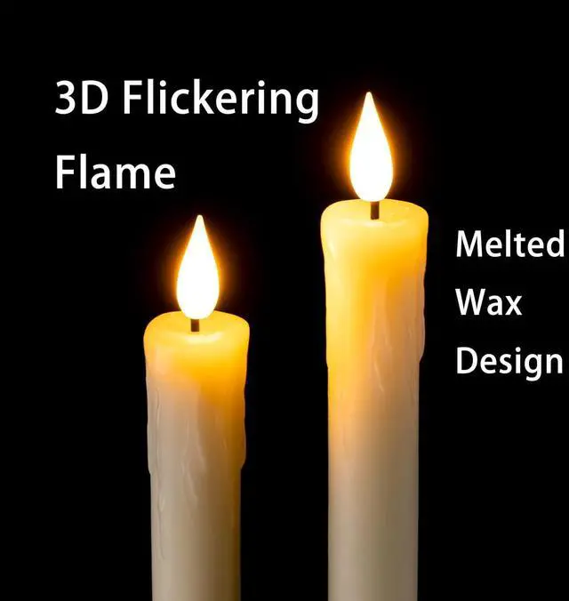 Alt view image 2 of 7 - 2 PCS Flameless Taper Candles with Remote and Timer, 9.6 inch Ivory LED Candle Sticks Battery Operated, Dripless Real Wax Window Candles with 3D Flickering Flame for Fireplace Christmas