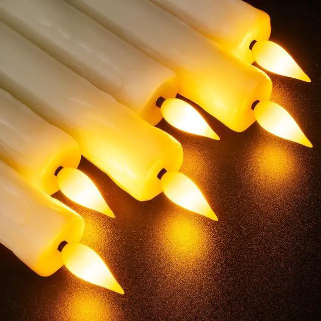 Alt view image 4 of 7 - 2 PCS Flameless Taper Candles with Remote and Timer, 9.6 inch Ivory LED Candle Sticks Battery Operated, Dripless Real Wax Window Candles with 3D Flickering Flame for Fireplace Christmas