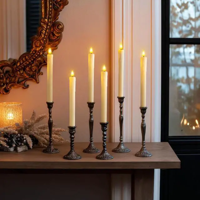 Alt view image 3 of 7 - 2 PCS Flameless Taper Candles with Remote and Timer, 9.6 inch Ivory LED Candle Sticks Battery Operated, Dripless Real Wax Window Candles with 3D Flickering Flame for Fireplace Christmas