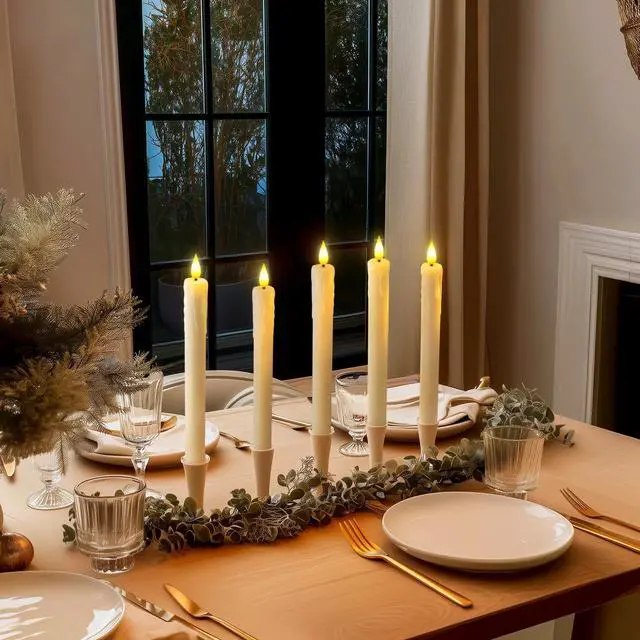 Alt view image 6 of 7 - 2 PCS Flameless Taper Candles with Remote and Timer, 9.6 inch Ivory LED Candle Sticks Battery Operated, Dripless Real Wax Window Candles with 3D Flickering Flame for Fireplace Christmas