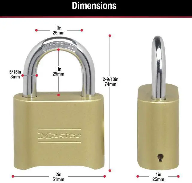 Alt view image 6 of 6 - Combination Padlock Outdoor Brass Lock, Gate Lock 2-Inch 175D | Resettable 4-digit Combination Lock For Gates, Storage Lock, Security Lock, Solid Brass Body, For Indoor and Outdoor Use