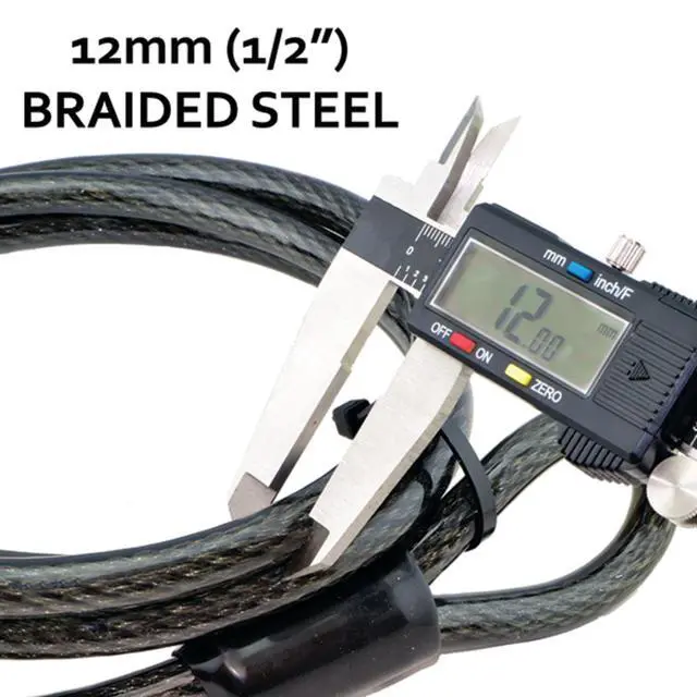 Alt view image 2 of 5 - 12mm (1/2 inch) Heavy-Duty Security Cable, Vinyl Coated Braided Steel with Sealed Looped Ends (4', 7', 10', 15' or 30') (7-FT)