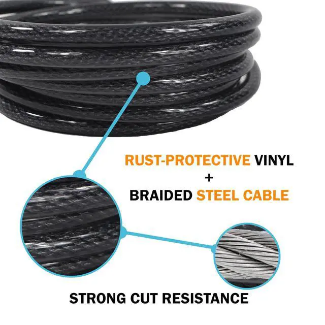 Alt view image 5 of 5 - 12mm (1/2 inch) Heavy-Duty Security Cable, Vinyl Coated Braided Steel with Sealed Looped Ends (4', 7', 10', 15' or 30') (7-FT)