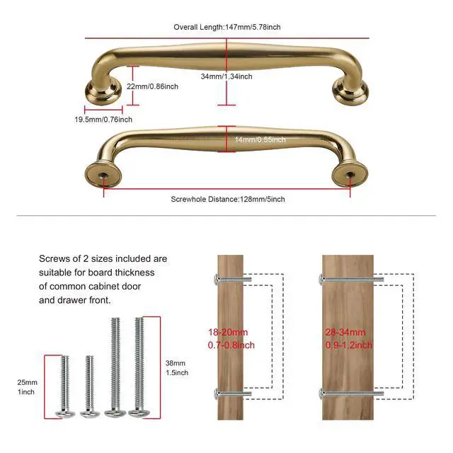 Alt view image 2 of 6 - 10 Pack Cabinet Handles-5"/128mm Screw Spacing Champagne Bronze Furniture Hardware Handles for Kitchen Cabinets Bedroom Dresser Wardrobe Cabinet Pulls