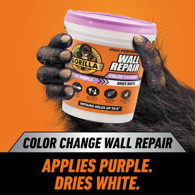 Alt view image 2 of 7 - High Performance Wall Repair, 16 oz Tub, Color Change Formula | Applies Purple, Dries White, Shrink & Crack Resistant, Spackling and Primer in One, Heavy-Duty Indoor and Outdoor Use