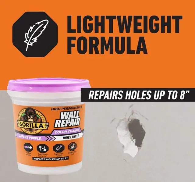Alt view image 4 of 7 - High Performance Wall Repair, 16 oz Tub, Color Change Formula | Applies Purple, Dries White, Shrink & Crack Resistant, Spackling and Primer in One, Heavy-Duty Indoor and Outdoor Use
