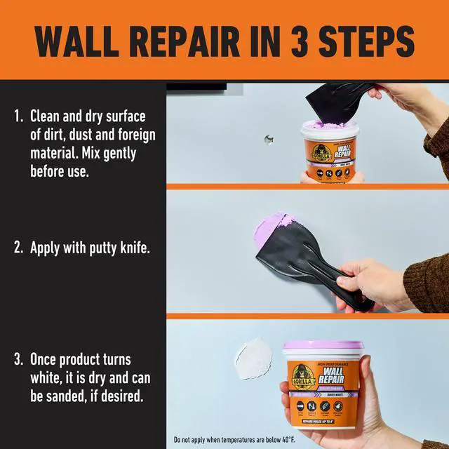 Alt view image 5 of 7 - High Performance Wall Repair, 16 oz Tub, Color Change Formula | Applies Purple, Dries White, Shrink & Crack Resistant, Spackling and Primer in One, Heavy-Duty Indoor and Outdoor Use