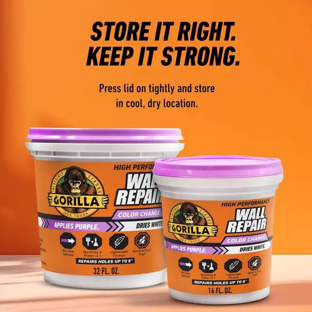 Alt view image 6 of 7 - High Performance Wall Repair, 16 oz Tub, Color Change Formula | Applies Purple, Dries White, Shrink & Crack Resistant, Spackling and Primer in One, Heavy-Duty Indoor and Outdoor Use