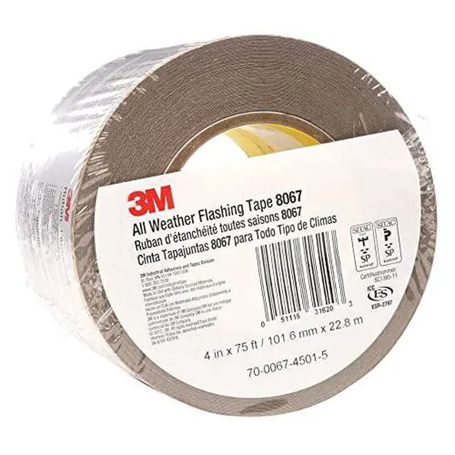 Alt view image 2 of 2 - All Weather Flashing Tape 8067 (4" x 75 ft) - 1 Roll - Self-Adhesive Waterproof Flashing for Windows & Doors, Slit Liner (2-2 Slit)