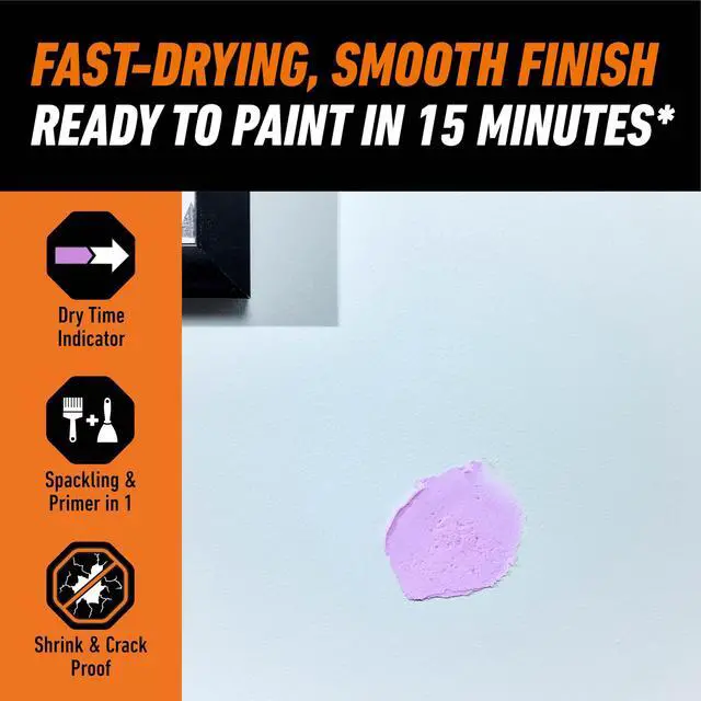 Alt view image 3 of 7 - High Performance Wall Repair, 16 oz Tub, Color Change Formula | Applies Purple, Dries White, Shrink & Crack Resistant, Spackling and Primer in One, Heavy-Duty Indoor and Outdoor Use