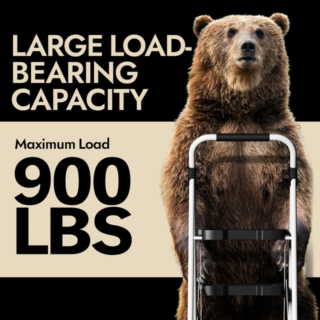 Alt view image 4 of 7 - 3 Step Folding Ladder, 900 lbs Load Capacity, Non-Skid Large Pedals, Handrail, Safety Lock, Sturdy Step Stool for Home, Office, Garden, Multi-Purpose, White