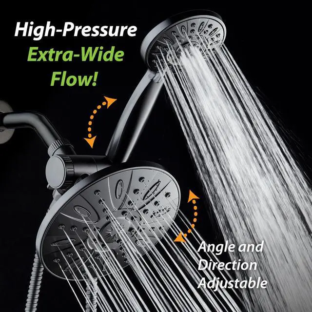 Alt view image 4 of 5 - 7" Premium High Pressure 3-way Rain & Handheld Shower Head Combo | Enjoy Luxury 7-inch Showerhead & 6-mode Hand Shower Separately or Together! Premium Stainless Steel Hose - Black