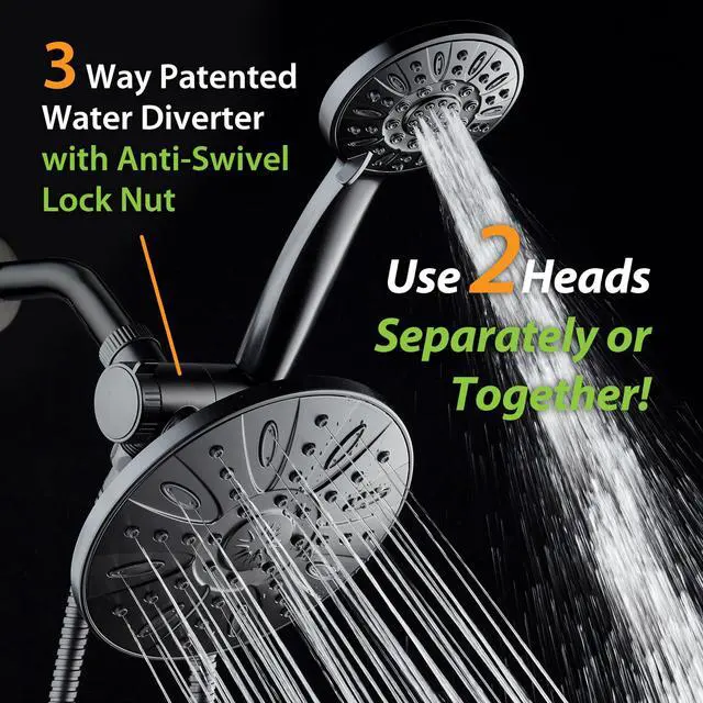 Alt view image 5 of 5 - 7" Premium High Pressure 3-way Rain & Handheld Shower Head Combo | Enjoy Luxury 7-inch Showerhead & 6-mode Hand Shower Separately or Together! Premium Stainless Steel Hose - Black