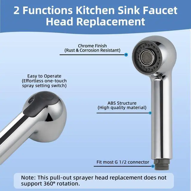 Alt view image 3 of 7 - Pull Out Sink Sprayer Head Replacement, 2 Function Kitchen Sink Faucet Head, G1/2 or 13/16 Inch Thread Faucet Head Kitchen Tap Sprayer Spout, Chrome