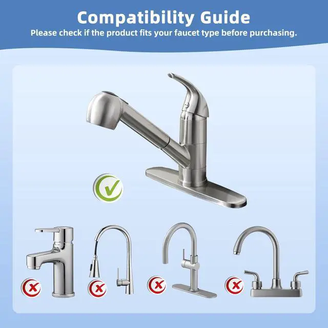 Alt view image 5 of 7 - Pull Out Sink Sprayer Head Replacement, 2 Function Kitchen Sink Faucet Head, G1/2 or 13/16 Inch Thread Faucet Head Kitchen Tap Sprayer Spout, Chrome