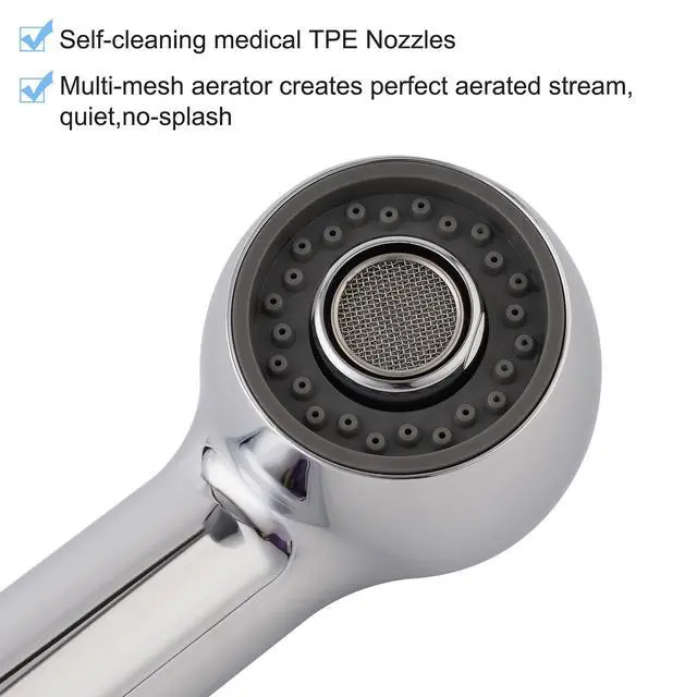 Alt view image 6 of 7 - Pull Out Sink Sprayer Head Replacement, 2 Function Kitchen Sink Faucet Head, G1/2 or 13/16 Inch Thread Faucet Head Kitchen Tap Sprayer Spout, Chrome