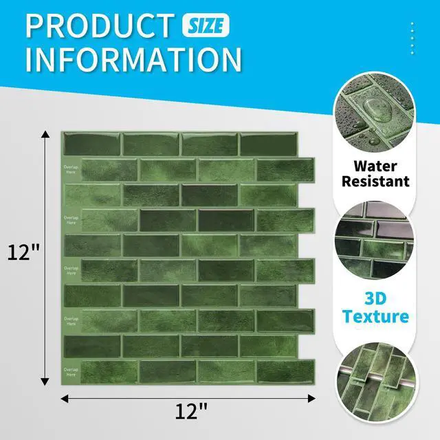 Alt view image 4 of 7 - 10-Pack Marble Tile Peel and Stick Backsplash, 12 x 12 in, Jade Green | Strong Adhesion, Lightweight, Cuttable, Waterproof, Fadeless, Crack Resistant, for Kitchen, Bedroom, Ideal for Recently Moved