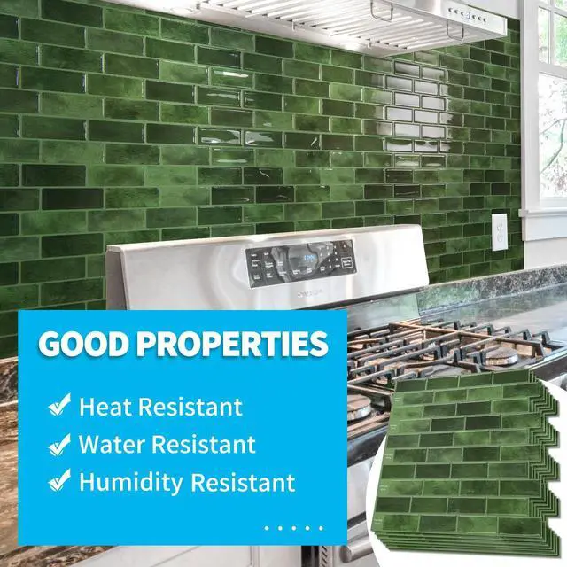 Alt view image 5 of 7 - 10-Pack Marble Tile Peel and Stick Backsplash, 12 x 12 in, Jade Green | Strong Adhesion, Lightweight, Cuttable, Waterproof, Fadeless, Crack Resistant, for Kitchen, Bedroom, Ideal for Recently Moved