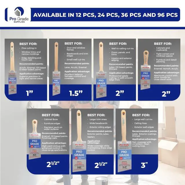 Alt view image 2 of 7 - Angle Paint Brushes, Paint Brush Set for Trim & Walls, 10 Pc | Sash & cut-in detail | Furniture, cabinets, doors & fences | Interior & exterior | Latex, oil & stain | Medium stiff bristles
