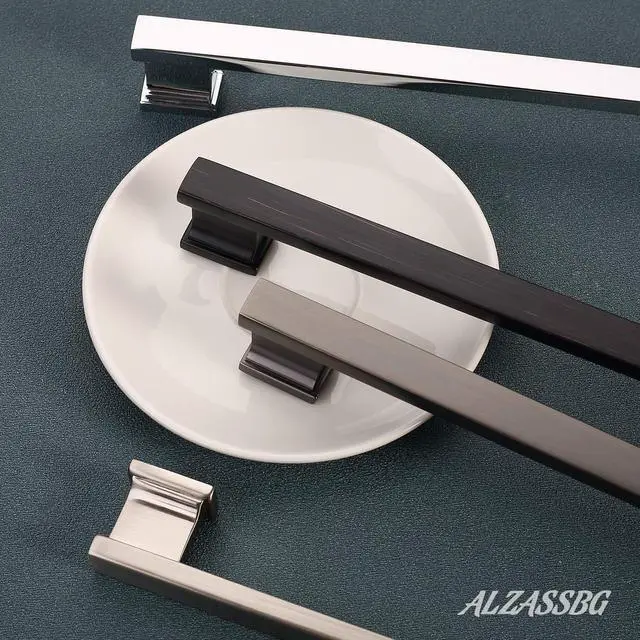 Alt view image 4 of 7 - Brushed Satin Nickel Cabinet Pulls and Handles 10 Pack, AL3061SN | 5 Inch Hole Center, Solid Metal Build, Rectangle Decorative Hardware Handles, for Cabinets and Drawers