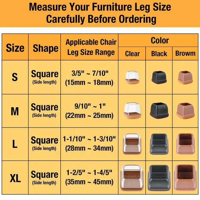 Alt view image 2 of 7 - 32-Pcs Square Silicone Chair Leg Floor Protectors, Thick & Durable | Protect Hardwood Floors from Scratches & Noise, Fit Dining Table & Bar Stool Legs (Fits 1-1/10" to 1-3/10")