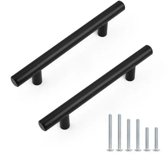 Main image of 30 Pack Hole Centers 3-3/4inch Matte Black Kitchen Cabinet Handles, Stainless Steel Dresser Drawer Pulls, Modern T Bar 6inch Length Pull Handle for Closet