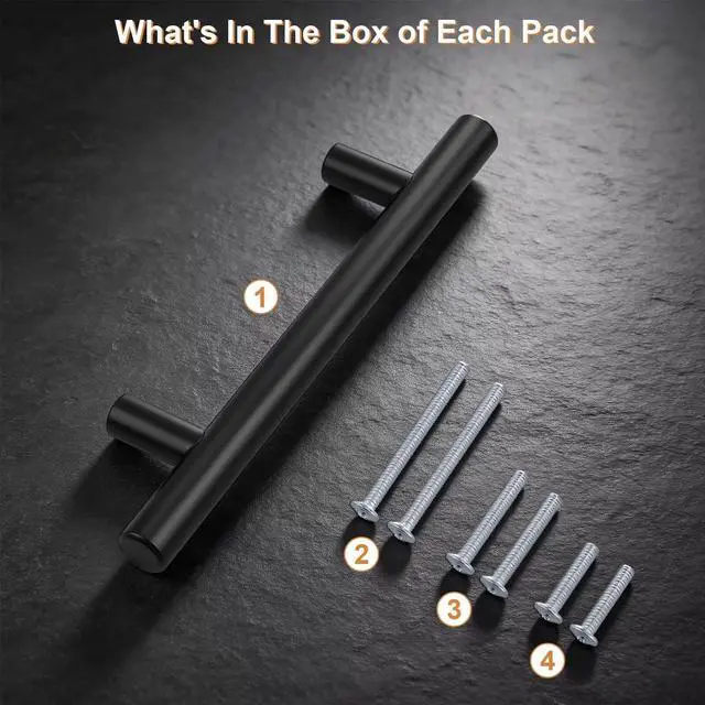 Alt view image 2 of 7 - 30 Pack Hole Centers 3-3/4inch Matte Black Kitchen Cabinet Handles, Stainless Steel Dresser Drawer Pulls, Modern T Bar 6inch Length Pull Handle for Closet