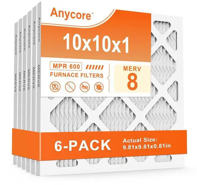 Main image of 10x10x1 Air Filter 6 Pack MERV 8 | AC HVAC Furnace Pleated Filters for Home Office MPR 600 FPR 5 (Actual Size: 9.81x9.81x0.81 inch)