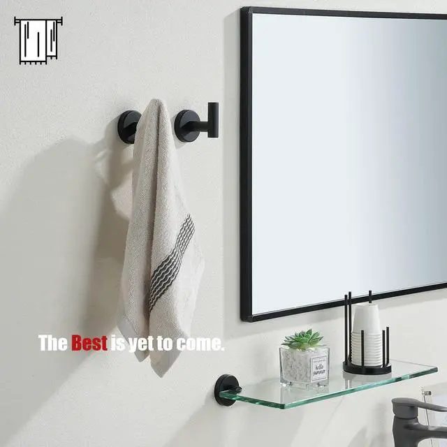 Alt view image 3 of 7 - Black Bathroom Towel Hook, Coat Robe Clothes Hook for Bathroom Kitchen Garage Wall Mounted (2 Pack), 304 Stainless Steel Matte Black, TH100-PB-P2