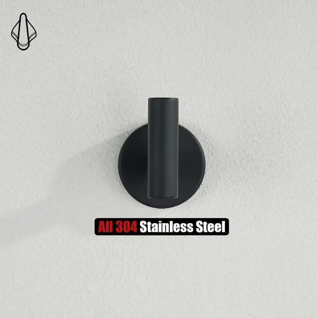 Alt view image 5 of 7 - Black Bathroom Towel Hook, Coat Robe Clothes Hook for Bathroom Kitchen Garage Wall Mounted (2 Pack), 304 Stainless Steel Matte Black, TH100-PB-P2