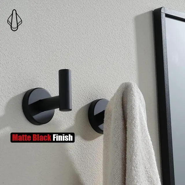Alt view image 6 of 7 - Black Bathroom Towel Hook, Coat Robe Clothes Hook for Bathroom Kitchen Garage Wall Mounted (2 Pack), 304 Stainless Steel Matte Black, TH100-PB-P2