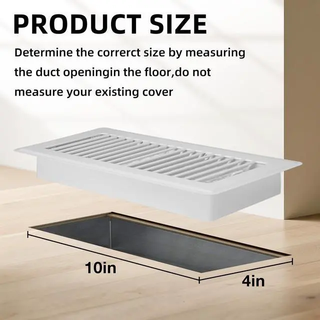 Alt view image 5 of 7 - Floor Register 4x10, 4 Pack Floor Vent Covers for Home Floor Heavy Duty Steel Panel Walkable Floor Grates Adjustable Air Vent Covers 4" x 10" Floor Vent, White